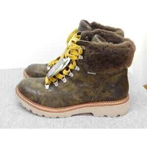 Bionica Dani Boots Womens Size 9 Green Camo Leather Shearling Ankle Waterproof